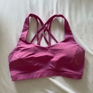 Never worn, lululemon free to be serene bra, pink lychee, size 8, gold edition